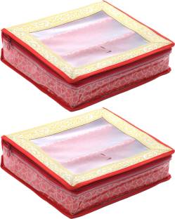 KUBER INDUSTRIES Brocade Hardboard 2 Pieces Three Rod Bangle Box (Red) - CTKTC22890 Make Up Vanity Box