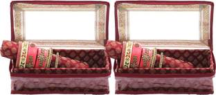 KUBER INDUSTRIES Brocade Hardboard 2 Pieces One Rod Bangle Box (Maroon) - CTKTC22934 Make Up Vanity Box