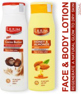 LILIUM Herbal Honey & Almonds With Cocoa Butter Face & Body Lotion 350ml Each Pack of 2