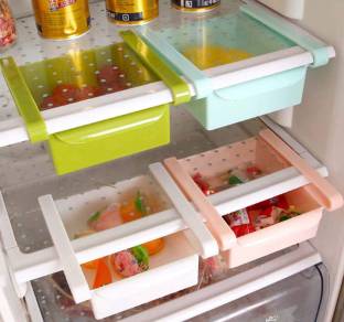 KUBER INDUSTRIES 4 Pieces Plastic Refrigerator Storage Fridge Racks Tray Selves Shelf (Multicolour) - CTKTC30727  - 700 ml Plastic Fridge Container