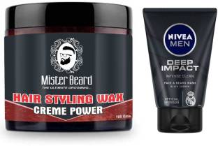 Mister Beard Hair Styling Wax Crème Power With Nivea Deep Impact Intense  Clean Face & Beard Wash Price in India - Buy Mister Beard Hair Styling Wax  Crème Power With Nivea Deep