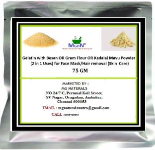 MGBN Gelatin with Besan OR Gram Flour OR Kadalai Mavu Powder (2 in 1 Uses) for Face Mask/Hair removal (Skin Care) 75 GM