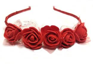 Maahal Women /Girls Rose Floral Flower Garland Crown Headband Hair Band Bridal Festival Clip Red Hair Band