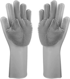 white dishwashing gloves