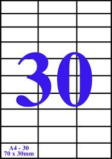 VCR A4 Size White Self Adhesive Label / Sticker for Printer (Inject / Copier / Laser) - 30 Sticker Per Sheet - 100 Sheets pack Self-Adhesive Paper ...