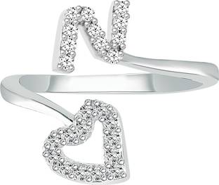 Divastri Jewellery Stylish Heart Name Alphabet Letter Initial N Rings For Girls Women Girlfriend Men Boys