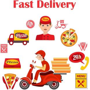 Wallzone Pizza Fast Delivery Medium Vinyl Wallsticker(60 cm x 60 cm)