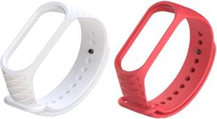 Microcart Combo pack of 2 Silicone Straps for models Xiaomi Mi Band 4 and Mi Band 3, with Diamond design and colors - White and Red (Device not included) Smart Band Strap