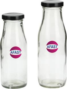AFAST Stylish Transparent Bottle Cum Container Of Glass With Lid Set Of Two  - 300 ml Glass Tea Coffee & Sugar Container