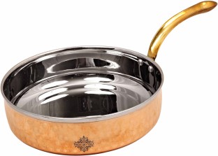 Hammered Copper Saucepan Fry Pan 1250 ml Tadka Saute Pan With Brass Handle 