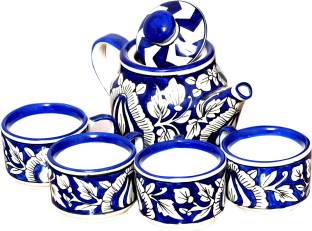 Bobby Designs Pack of 5 Ceramic Crocktree Ceramic Blue Tea Set Kettle Set of 5 Kettle Set with Cup Coffee Mug