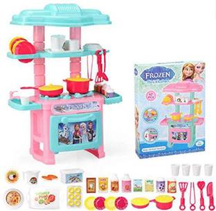 Av Int Mini Kitchen Set Toy Kid Play Cooking Toys Kitchen Set For Girls 47 Pcs Cartoon Themed Series Kitchen Playset With Full Utensils Set Frozn Theme Mini Kitchen