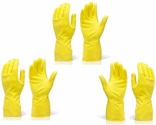 TWENOZ 3 Pair Reusable Rubber Stretchable Washing Cleaning Hand Gloves Wet and Dry Disposable Glove Set