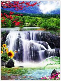 Art Amori The waterfall Sparkle Coated Self Adesive Painting Without Frame Digital Reprint 18 inch x 24 inch Painting