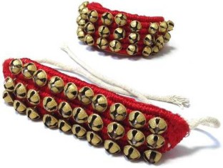 4 row of bell, Green Kathak Bharatnatayam indian traditional dance anklets brass bells ghungroo pair tied over velvet pad for comfortable performance 