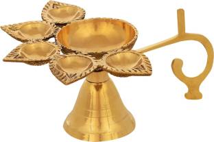 Kanpra Dhanteras Brass Puja Camphor Burner Lamp Panch Aarti - 5 Face For Puja Brass Table Diya