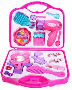 FFC-FASHION FOR CHOICE Portable Pretend Beauty Makeup Kit for Doll Girls Cosmetic Set with Mirror, Hair Dryer & Make up Accessories Play Set Toy for Kids
