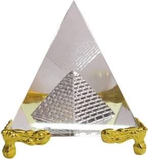 Jewelswonder 100 % Original & Natural Crystal Brass Chowki Pyramid Decorative Showpiece  -  4 cm