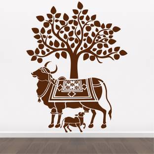 StickMe Kamdhenu Cow And Calf - Holy Cow - Hindu Religion - Sacred - God - Creative - Colorful Wall Sticker-SM784-A