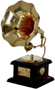 CIRCADIAN Brass Vintage Dummy Gramophone Showpiece For Home Decor Brass Wooden Gramophone