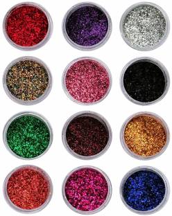 Miss Hot Super Bright Multi Colors Eye Dry Thick Shimmer Glitters - Pack Of 12 Pcs 18 ml