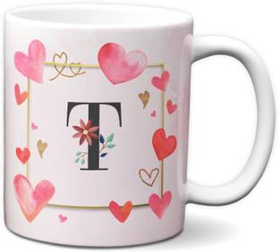 Jemiz Alphabet T Initial Letter T Floral Love Hearts Designer Colourful Tea Coffee Ceramic Coffee Mug Price In India Buy Jemiz Alphabet T Initial Letter T Floral Love Hearts Designer Colourful