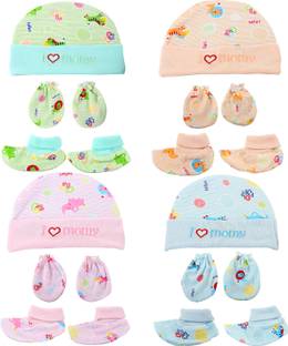 Honey Boo Supersoft cotton Booty, Mitten and Cap combo for new born baby boy and baby girl
