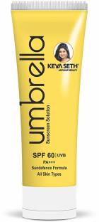 KEYA SETH AROMATHERAPY Umbrella Sunscreen Solution SPF 60 with PA+++ Long Lasting UV Protection, Sun defence Formula Oil Control Enriched with Essential Oil Wheatgerm & Micronized Zinc Oxide - SPF 60 PA+++