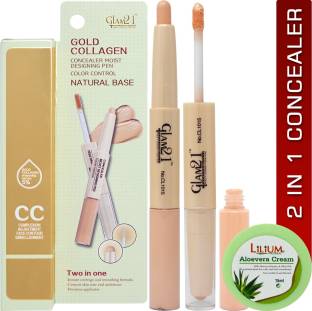Glam21 2IN1 Gold Collagen Concealer CL1015, Nude, 4.8g With Lilium Aloevera Cream Concealer