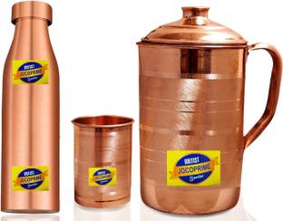 100/% Pure Copper Hammered 2000 ml Jug 1000 ml Water Bottle and 6 PC Tumblers Set