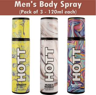 HOTT Musky Marble , Sirocco, Blizzard Perfume Body Spray for Men (Pack of 3-120 ml each) Deodorant Spray  -  For Men