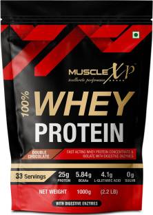 MuscleXP 100% Whey Protein With Digestive Enzyme - 1Kg Pouch, Double Chocolate Whey Protein