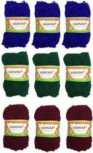 vahvaa Hand Crochet Art Craft Soft Fingering Hook Yarn, Needle Knitting Thread Dyed Yarn Blue Dark Green Maroon Color Pack Of 9