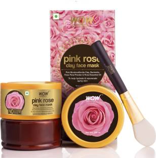 WOW SKIN SCIENCE Pink Rose Clay Face Mask for Hydrating & Rejuvenating Aging Skin - No Parabens, Sulphate, Mineral Oil & Color - 200mL