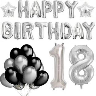 Saikara Collection Happy Birthday Party Balloons Supplies Decorations Set Silver Number Foil Balloon 50 Silver Black Latex Balloon 1 Silver Happy Birthday Foil Banner 2 Silver Star Foil Balloons 18year Price In India