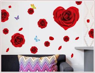 JAAMSO ROYALS Jaamso Royals "Red Rose Life Is The Flower Quote ' Wall Sticker (PVC Vinyl, 90 cm X 60 cm, Decorative Stickers)