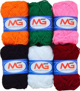 M.G Enterprise Wool Combo 1 (6 pc) M.G Wool Ball Hand Knitting Wool/Art Craft Fingering Crochet Hook Yarn, Needle Knitting Yarn Thread Dyed