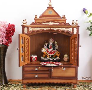 Dzyn Furnitures Sacred Space Large Pooja Mandir Floor Rested Wooden Temple Without Door Big Size Brown Gold Solid Wood Home Temple Price In India Buy Dzyn Furnitures Sacred Space Large Pooja