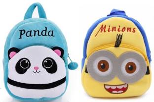 ForChild NEW BLUE PANDA + MINION COMBO Premium Quality Soft School Bag For Baby, Age 2 - 5 Year, waterproof backpack, (14inch) Backpack  (Multicolor, 14 inch) Plush Bag