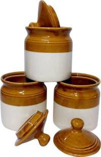 Lyallpur Stores Ceramic Pickle Jars, 250ml Pack of 3  - 250 ml Ceramic Pickle Jar