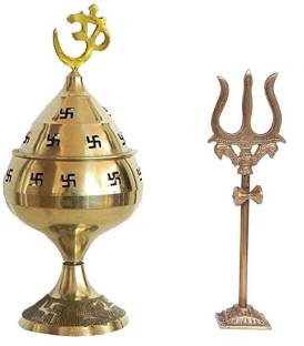 Stylewell Combo Of Trishul,trident Damru with Stand Statue With ( No.2 )Jali Akhand Jyoti Deep with Stand Brass