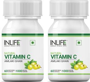 Inlife Natural Vitamin C Amla Extract for Immunity, 1000mg - 60 Veg Caps(2 Pack)