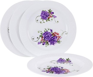 Dinner Plates Set Of 6 Plates;Unbreakable Round Rose Print Full Dinner Plates 
