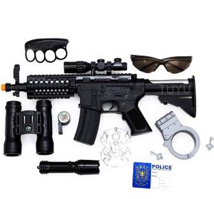 De Police Gun Suitcase Toy For Kids M16 Toy Gun Binoculars Model Accessories Swat Team Acoustic Equipment Pistol Handcuffs Police Dress Accessories Toy For Boys Police Gun Suitcase Toy For Kids