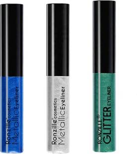 RONZILLE Glitter Liquid Eyeliner Blue Green Silver ( Pack of 3) 15 ml