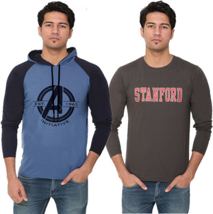 HVBK Typography Men Hooded Neck Blue T 