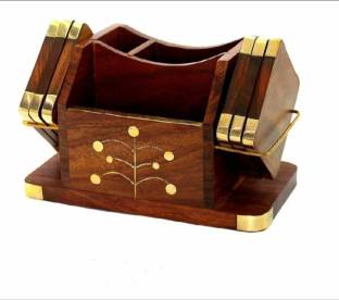 sargam craft Rectangle Reversible Wood Coaster Set