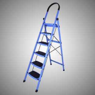 Plantex Prime Steel Folding 6 Step Ladder for Home - 6 Wide Anti-Skid Steps (Blue & Black) Steel Ladde...