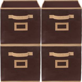 Billion Designer Non Woven Fabric 4 Pieces Foldable Small Size Storage Cube Toy,Books,Shoes Storage Box With Handle,Extra Small (Brown)-KUBMART1845 KUBMART01845
