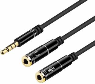 DawnRays Black Gold Plated 3.5mm Stereo Jack 1 Male to 2 Female with Mic & Audio Headphone Audio Headphone Splitter Y Splitter Cable For Mobile,PS4 Controller, Laptop, Mac Phone Converter